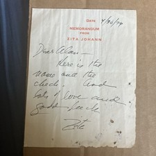 Zita Johann Signed Note The Mummy W/ Boris Karloff Universal Monsters Autograph
