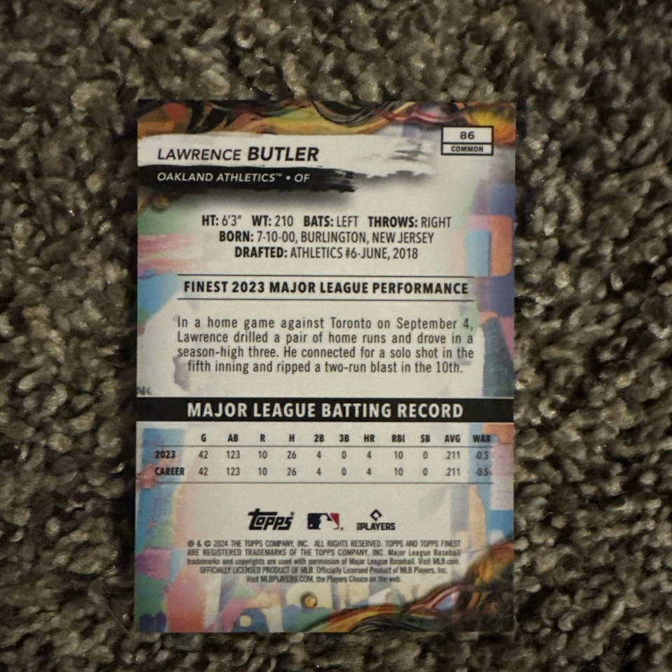 2024 Topps Finest - #86 Lawrence Butler (RC) Red Wave Refractor 10/10 Rookie!! - Image 2 of 2