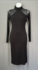 No Boundaries Bodycon Ribbed Maxi Dress Small Black Long Mesh Sleeve Stretch LBD