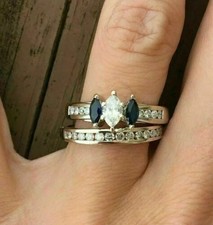 2Ct Lab Created Diamond Sapphire Bridal Set Wedding Ring 14k White Gold Plated