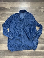 Velvet Heart Top Button-Down Blouse Relaxed Blue Side Slits