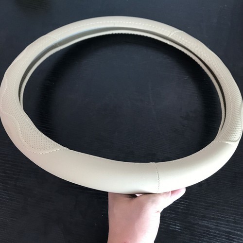 Steering Wheel Cover Trim Beige PU Leather 15in For All Season Accessory For Car