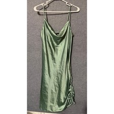 Y2K Wedding Satin Cowl Neck Ruched Slip Dress Small Sage Green Mini Party Chic