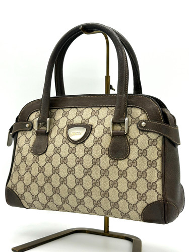Vintage Gucci Handbag GG Supreme Brown PVC Leather Auth