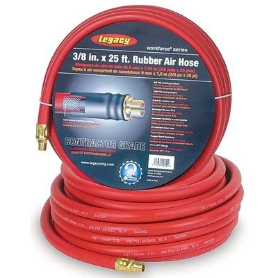 Legacy HRE3850RD2 Workforce Rubber Air Hose, 3/8'' x 50 ft., 1/4'' MNPT, Red