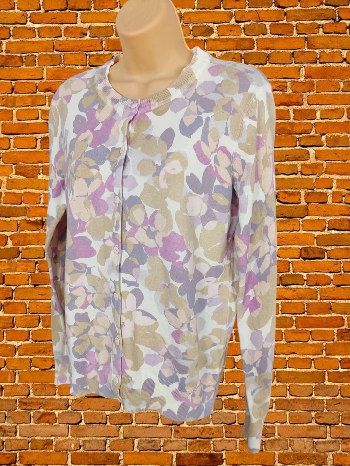 CÁRDIGAN TOMMY HILFIGER MEDIANO PÚRPURA BEIGE FLORAL PUNTO SUAVE DITSY MUJER Foto 2 de 4