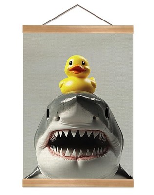 Funny Bathroom Wall Art Poster, Shark and Rubber Duck Canvas Print Wall Decor...