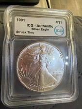 1991 American silver Eagle strike through error