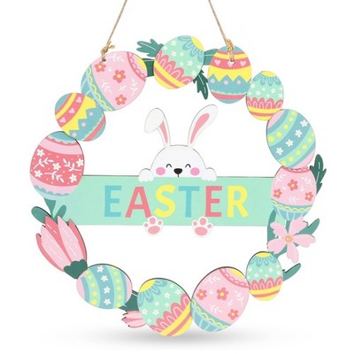 Easter Wreaths for Front Door, Colorful Eggs Happy Bunny 