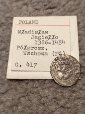 1386-1434 POLAND SILVER POLGROSZ WSCHOWA WLADISLAW JAGIELLO  F++ UNDER CROWN  MM