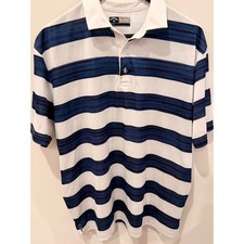 Callaway Opti-Dri Mens Large Polo Shirt Blue White Striped Golf Performance Top