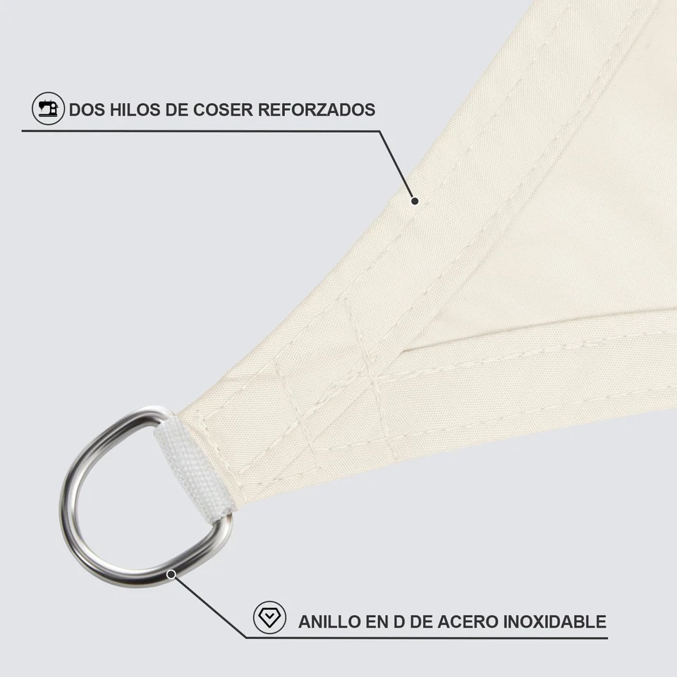 Sunnylaxx 3x3x3m Impermeable Toldo Vela de Sombra Triangular Caqui Claro Toldos - Imagen 3 de 4