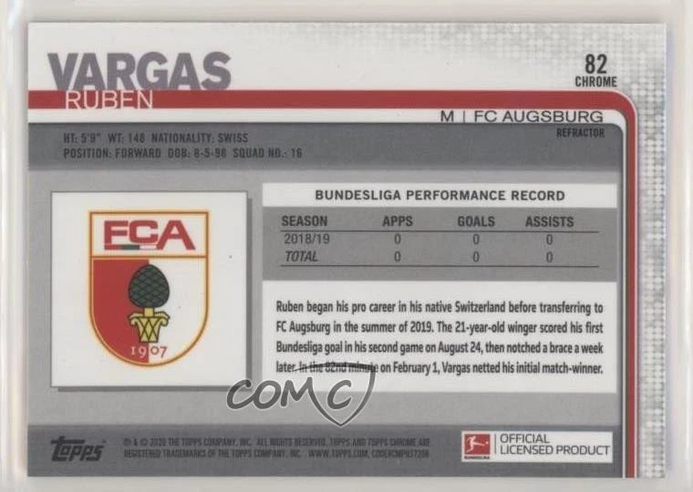 2019-20 Topps Chrome Bundesliga Refractor Ruben Vargas #82 Rookie RC - Image 2 of 2