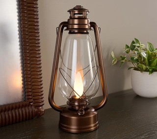 Bethlehem Lights 15" Faux Oil Lantern Light with Flame Control Battery Bronze