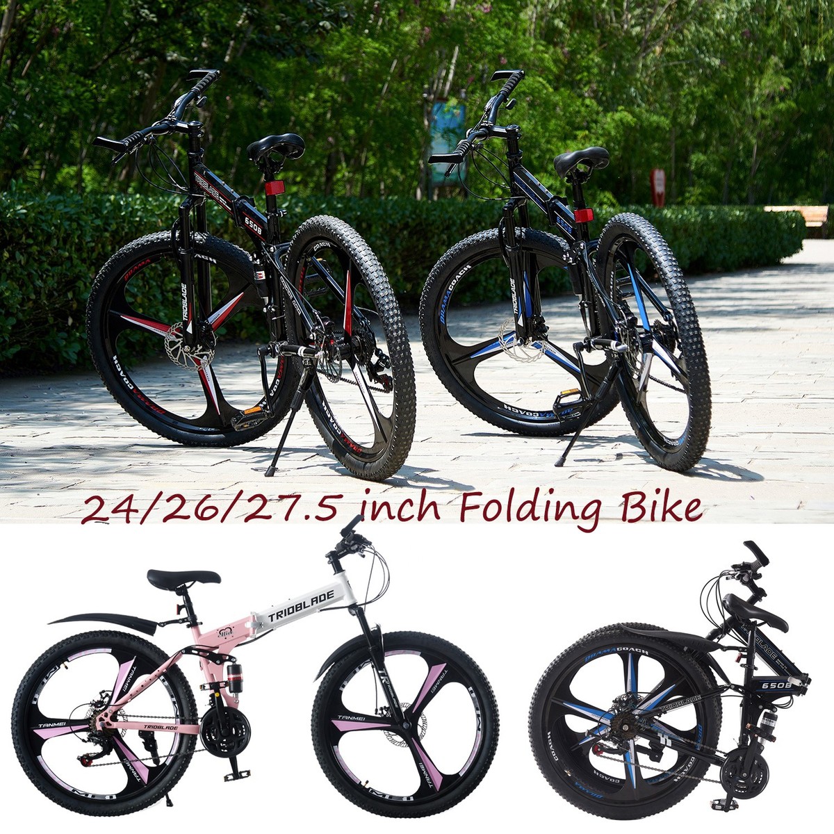 Inch Folding Mountain Bike 21 Speed Full Suspension Foldable  Bicycle