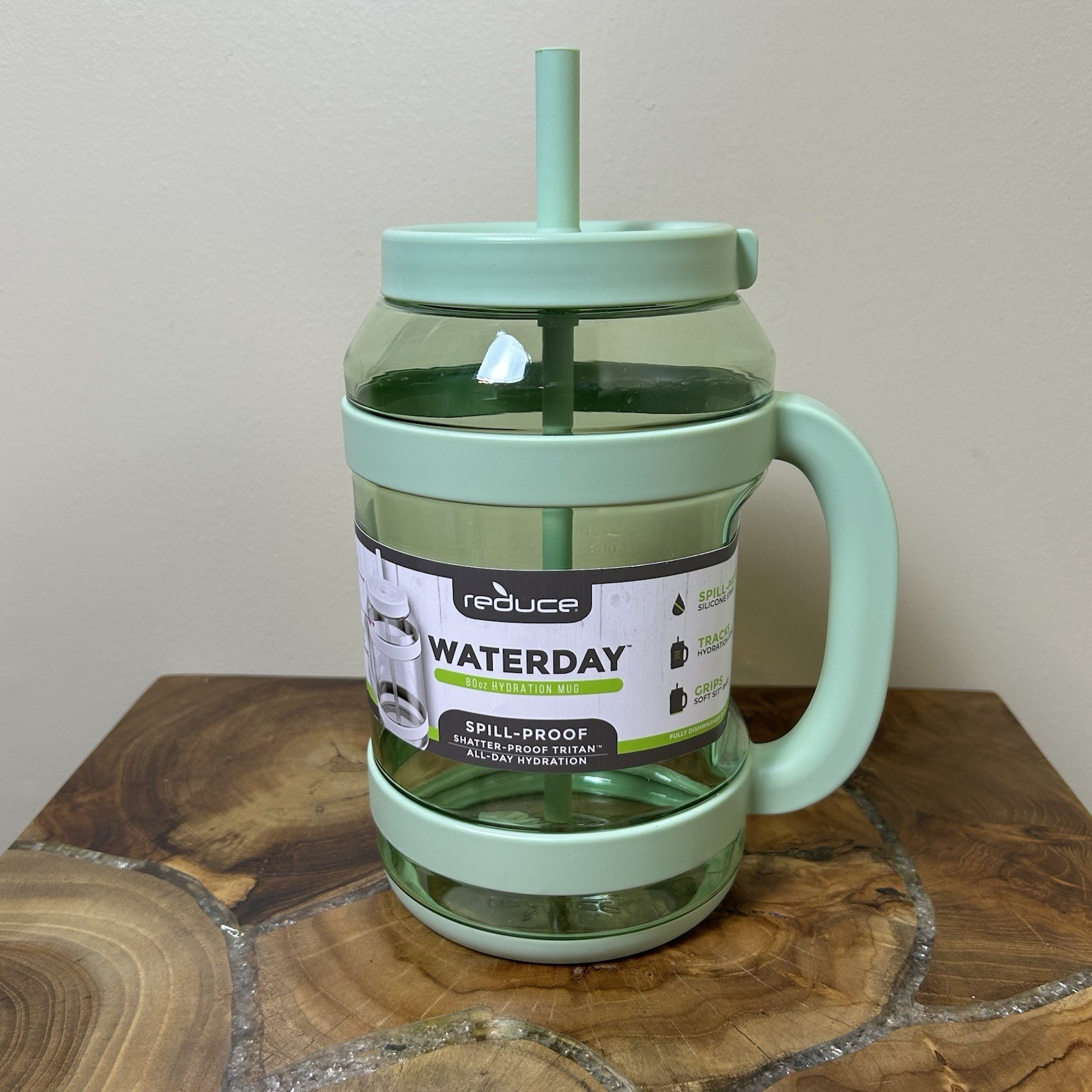 Reduce 80oz Waterday Water Bottle With Handle & Straw Green 