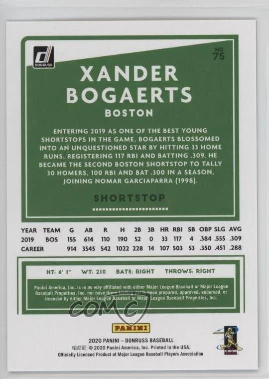 2020 Panini Donruss Artist Proof /10 Xander Bogaerts #75 - Image 2 of 2
