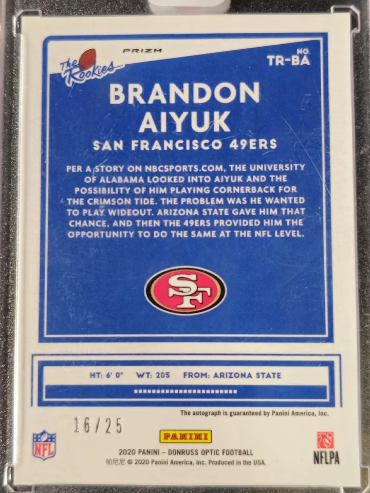 2020 Panini Donruss Optic Purple Stars Auto #TR-BA Brandon Aiyuk RC #16/25 🔥  - Image 4 of 4