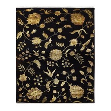 8'2' x 10' Black Botanical Design Wool and Silk Hand Knotted Oriental Rug R75580