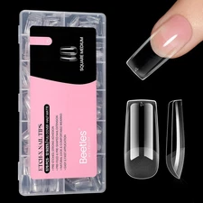 Beetles Nail Tips Medium Square 576Pcs 12 Sizes - Pre-Etched Soft Acrylic Nail T