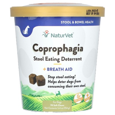 Coprophagia, Stool Eating  Deterrent, + Breath Aid, For Dogs, 70 Soft Chews, 5.4
