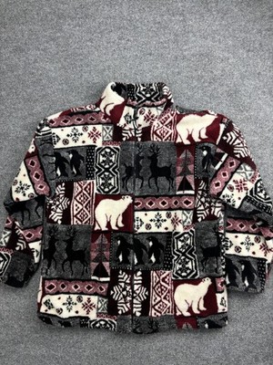 Black Mountain Jacket Adult Medium Multicolor Fleece Winter Animal Patchwork Zip