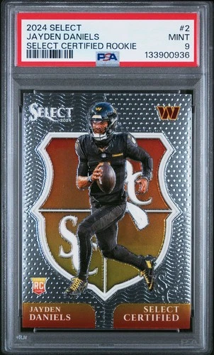 2024 PANINI SELECT CERTIFIED ROOKIES JAYDEN DANIELS 2 PSA 9 MINT COMMANDERS RC