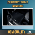 Black BMW 7 carpet floor mats with gold “3008” logo, side by side with brown OEM quality car mats.