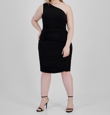 Emerald Sundae Womens Black Ruched One-Shoulder Bodycon Dress Plus Size 18