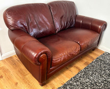 Brown Leather 2-Seater Sofa Solid Plain 150cm L x 90cm W x 90cm H
