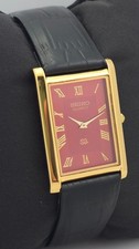 Working Seiko Slim Tank Roman Red Dial GP Case Men's Wristwatch Leather Band