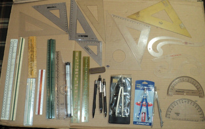 Vintage Drafting/Drawing Rulers Templates, Mechanical Pencils, Compass-More