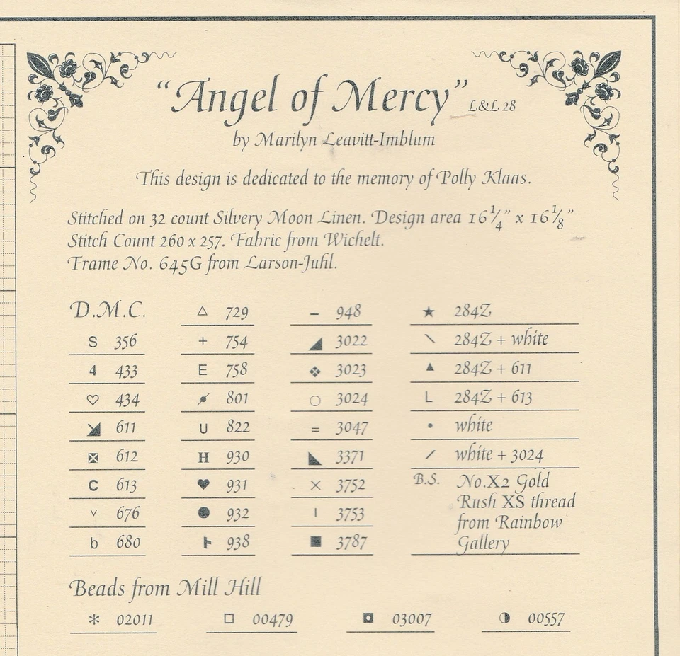 Angel Of Mercy Lavender and Lace  Cross Stitch Chart 260 x 257 St Levitt Imblum - Image 2 of 2