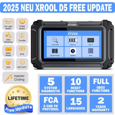 XTOOL D5 KFZ OBD2 Diagnosegerät Auto Scanner 10 Services 5 System CAN-FD TPMS DE