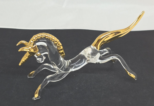 Figurine licorne en verre soufflé art main transparent avec accents dorés 3,5" P x 7" L