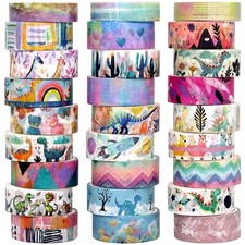 Washi Tape Set 27 Rolls - Cute Dinosaur Colored Decorative Tape for Kids, Adh...