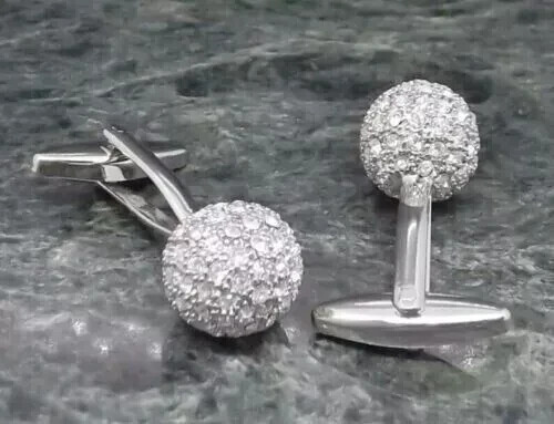 3 Ct Round Cut Lab-Created Diamond Cluster Men's Cufflinks 14K White Gold Finish