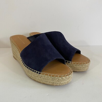 Preston & York Crystal Navy Blue Suede Espadrille Platform Wedge Sandal US 10