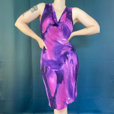 Vintage 90s Cottonade Swirled Cowl Neck Bias Cut Midi Dress | eBay