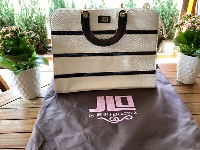 JENNIFER LOPEZ J.LO SHOPPER HANDTASCHE TASCHE WEIß mit Schwarz und Gold