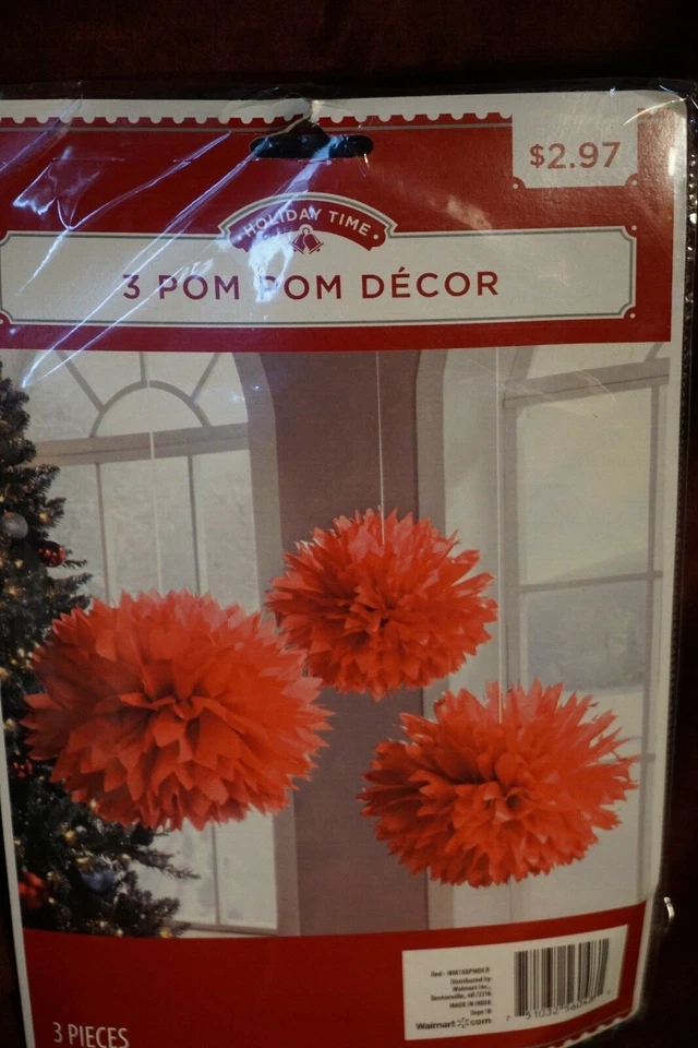 ¡¡TIEMPO DE FIESTA!! 6 POMPONES DE TECHO ROJOS 16" Y 2 BLANCOS 12" CUMPLEAÑOS, BEBÉ NAVIDAD Foto 2 de 4