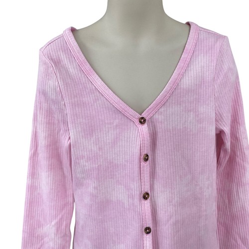SO Girls Cardigan Size 7 Soft Pink Tie Dye V-Neck Button-Up Soft Cotton Blend - Picture 2 of 10