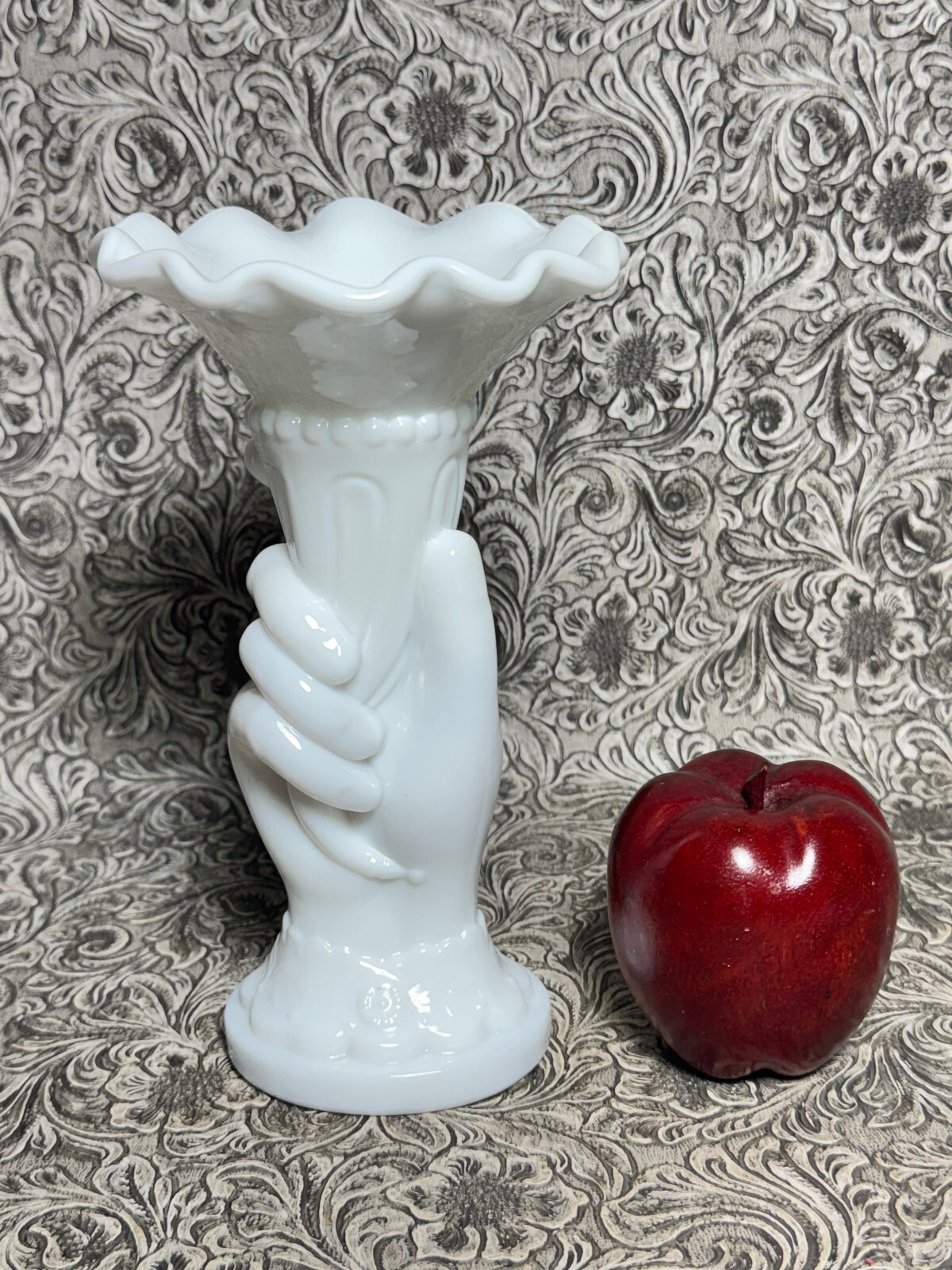 Mid Century Westmoreland Milk Glass Victorian Flower Holder Vase 8 Inch MCM
