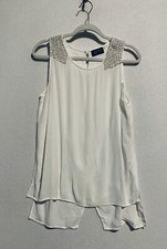 ASTR the Label Top Womens Small Beaded Sleeveless Split Back White Silk Boho