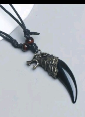 Black Wolf Tooth Pendant Claw Necklace Reproduction Celtic Viking