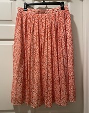 J.Crew Floral Gathered Midi Skirt Womens Sz 6 Lined A-Line Orange Cottagecore