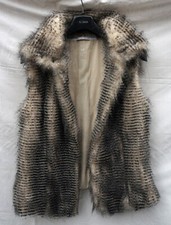 Pelzweste N5 MARC CAIN 42 Pelzjacke Streifen Kunstpelz Weste Federn beige  