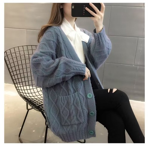 Autumn Women's Sweater Coat Loose Knit Cardigan Thickened Casual Button Oversize - Picture 16 of 30