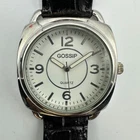 Gossip Watch Women Silver Tone White Dial Black Leather Band New Battery 8.5"