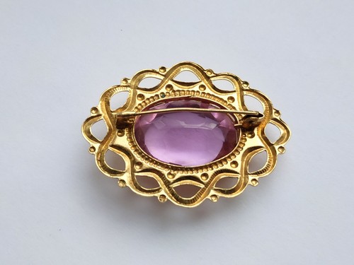Vintage Soviet Brooch pink stone pin - Picture 2 of 12